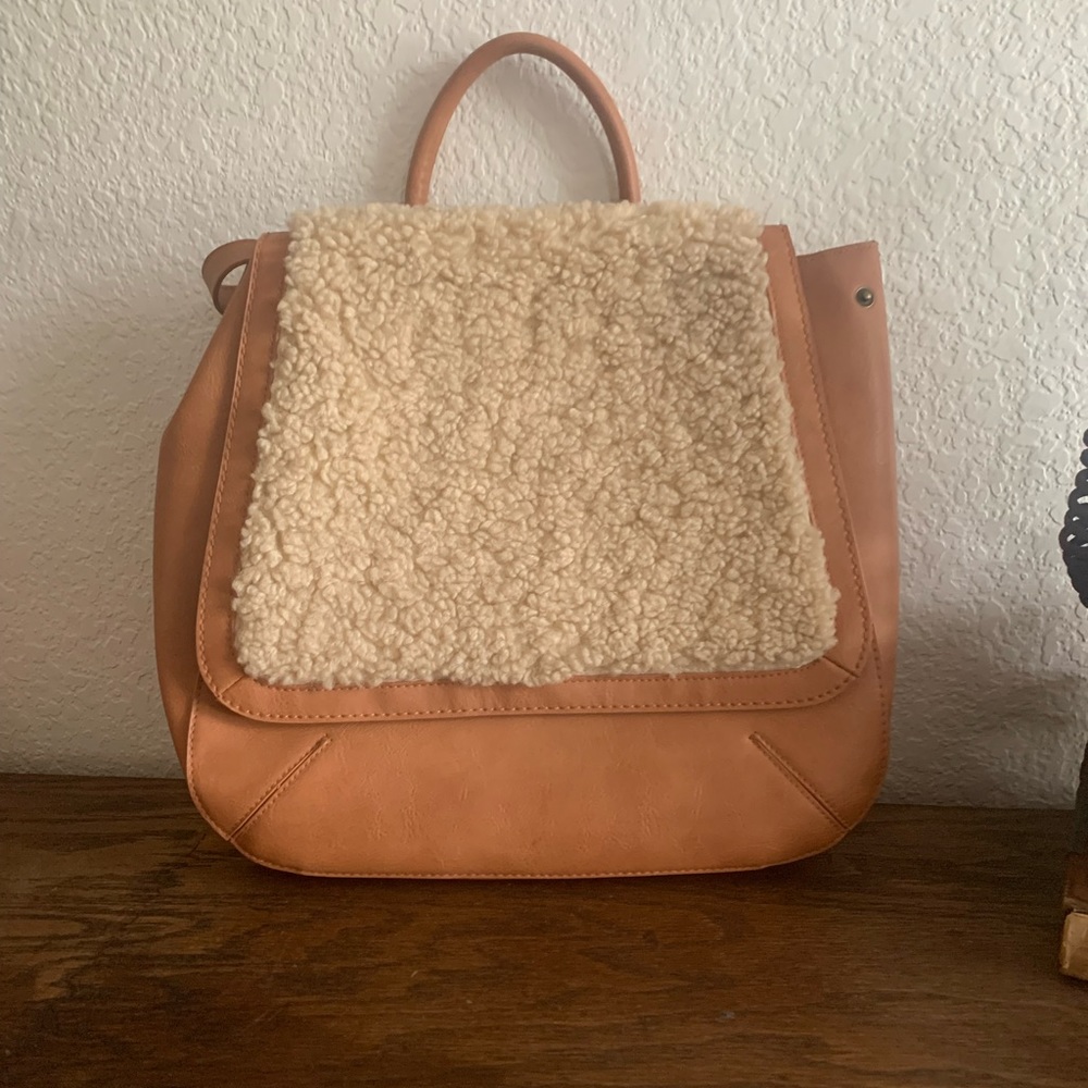 Tan Leather and Cream Shearling Women's Bag